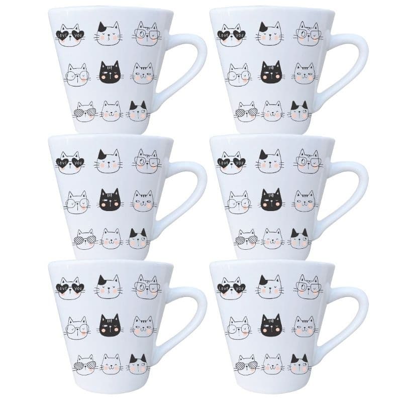 Jogo 6 Xícaras Porcelana Branca Café Expresso capuccino 120ml Cats Pets