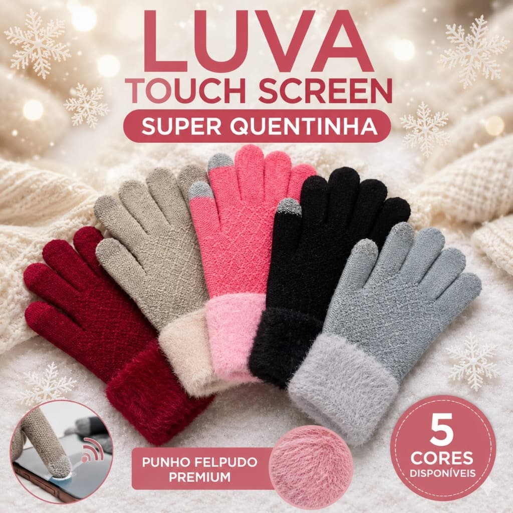 Luva Feminina Juvenil/Adulto Touch Screen Inverno Felpuda Quentinha Punho Peluciado Premium