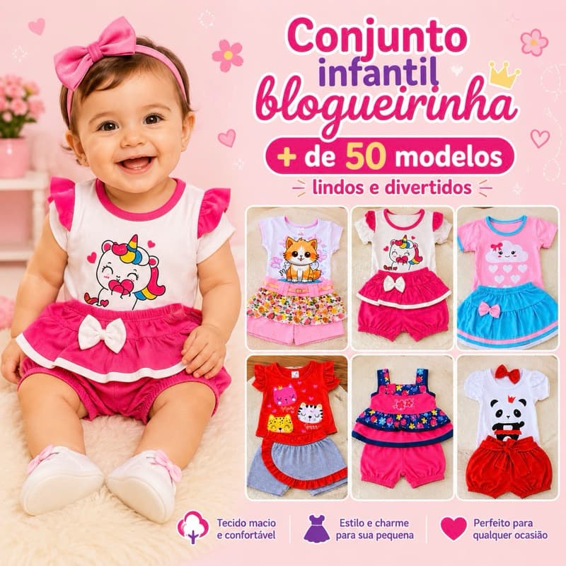 kit 6 peças roupa para bebê menina/feminina (3 Conjuntos menina sortidos) blusa e shorts roupinha infantil