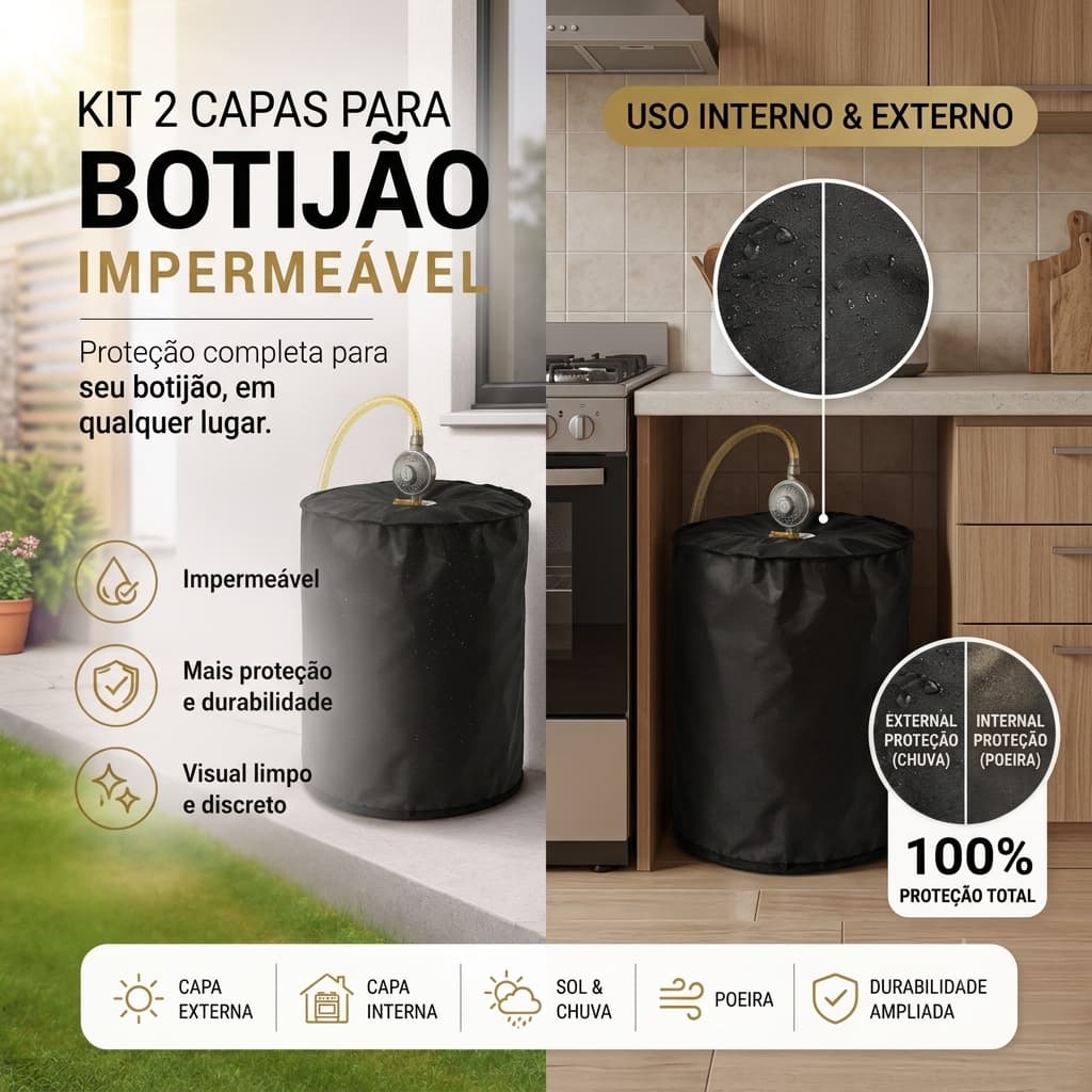 Capa para  Botijão de Gás Impermeável PRETA - Proteção Contra Chuva Sol e Poeira com muito estilo