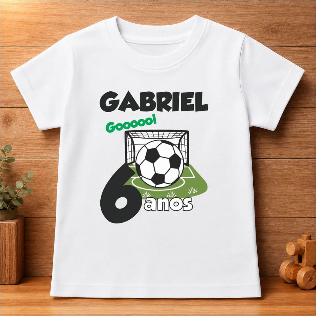 Camiseta futebol Bola na Rede aniversário - Informar Nome e Idade