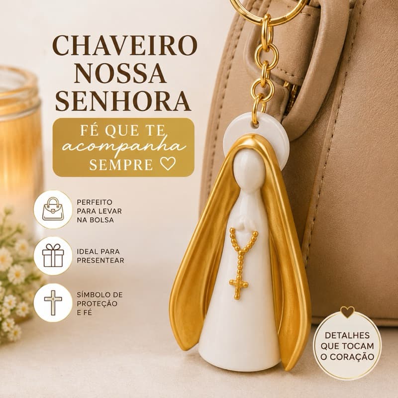 Chaveiro Nossa Senhora Aparecida Lembrança Católica Presente Religioso Manto Azul Premium