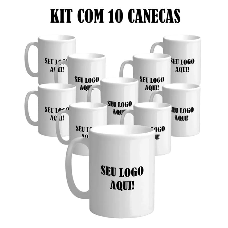 Kit Canecas Personalizadas com Logo da Empresa | Caneca Branca Cerâmica 325ml | Brinde Corporativo
