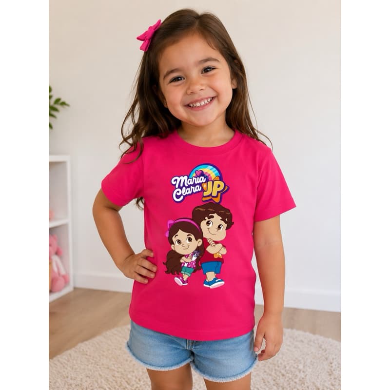 Camiseta Maria Clara E Jp Show Blusa Youtuber Jogos Pink Infantil Festa Presente Passeio Juvenil Unissex Camisa Casual