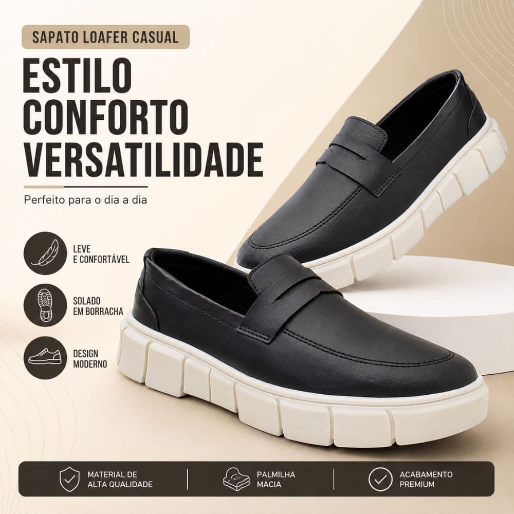 Sapato Mocassim Masculino Casual Moda Social Elegante e Confortável para Trabalho e Dia a Dia