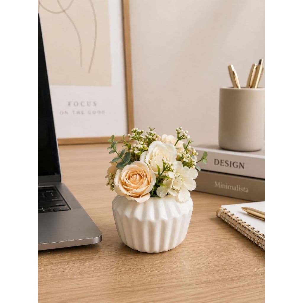 Cachepot Moderno Decorativo de Cerâmica Pequeno Violeta Suculentas e Flores Artificiais