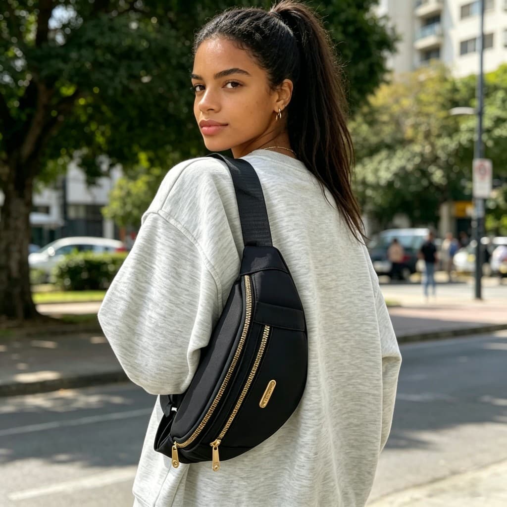 Bolsa Transversal Feminina Pochete 2 em 1 Impermeável Leve Resistente para Cintura Peito Academia e Dia a Dia em Lona