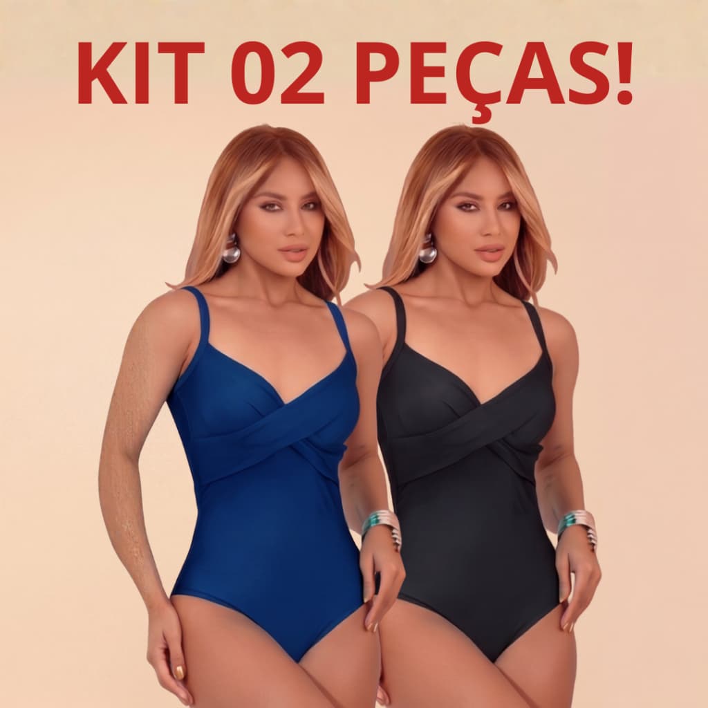 Kit 2 Maiô feminino Praia Modelador Com Bojo Sustentação Decote V Transpassado Amarração Costas Premium