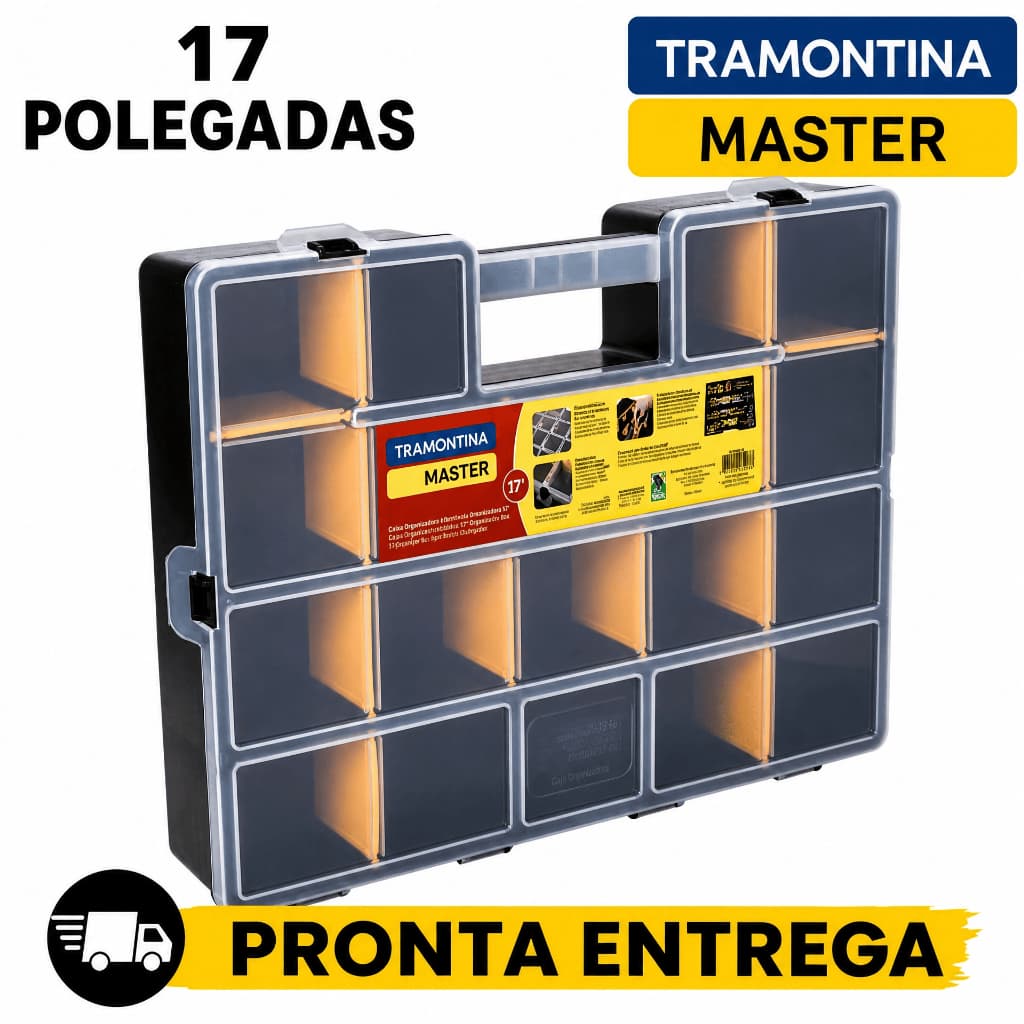 Maleta Plástica Organizadora Master 17'' Com Divisórias Amarelo e Preto Tramontina