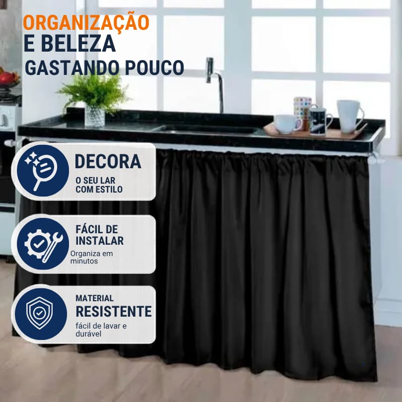 Cortina Sob Pia Cozinha Protecao Exclusiva Cor Preta Moderna