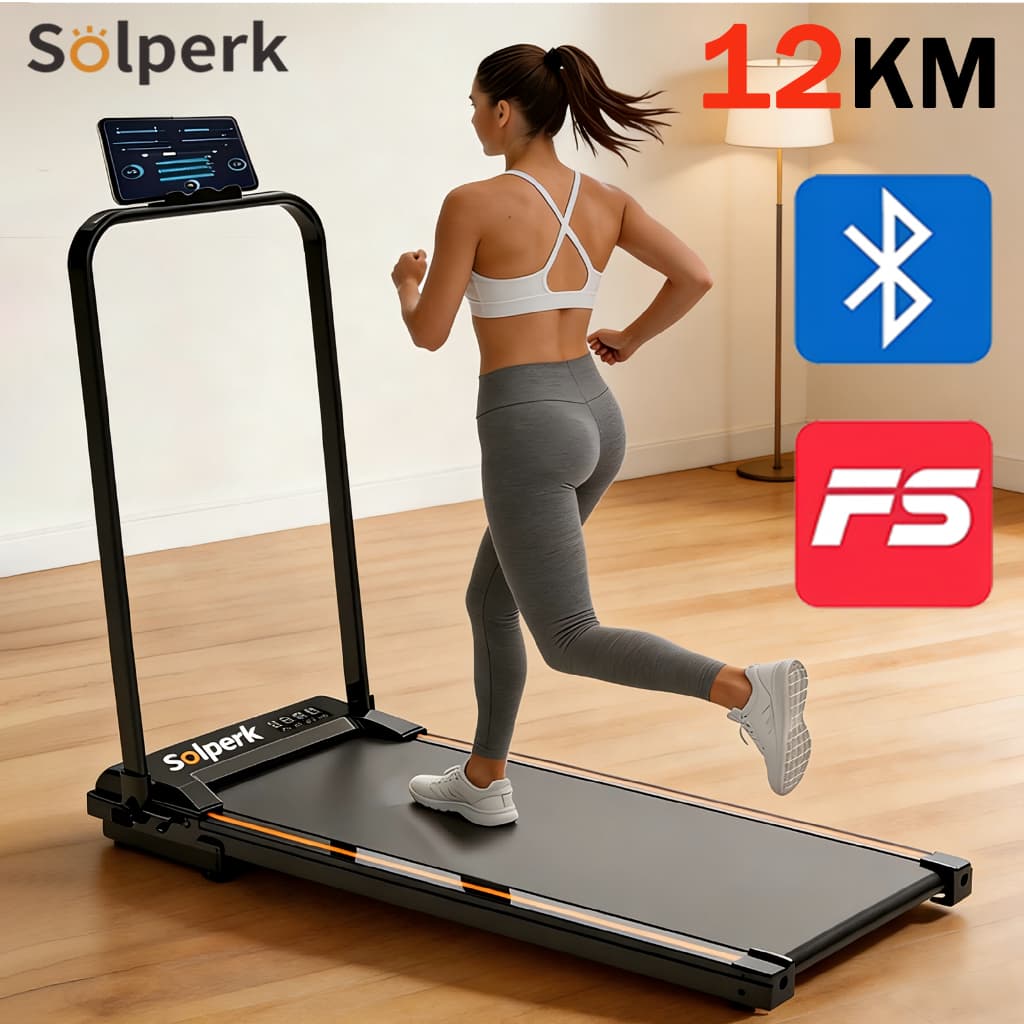 Esteira Elétrica Doméstica 2.0HP Dobrável Silenciosa Bluetooth 12km/h Suporta 120kg, Ergométrica para Casa