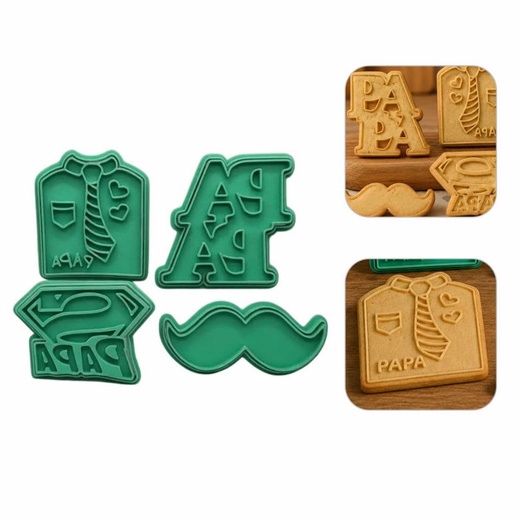 Kit 4 Cortadores e Carimbos de Biscoito SUPER PAPAI