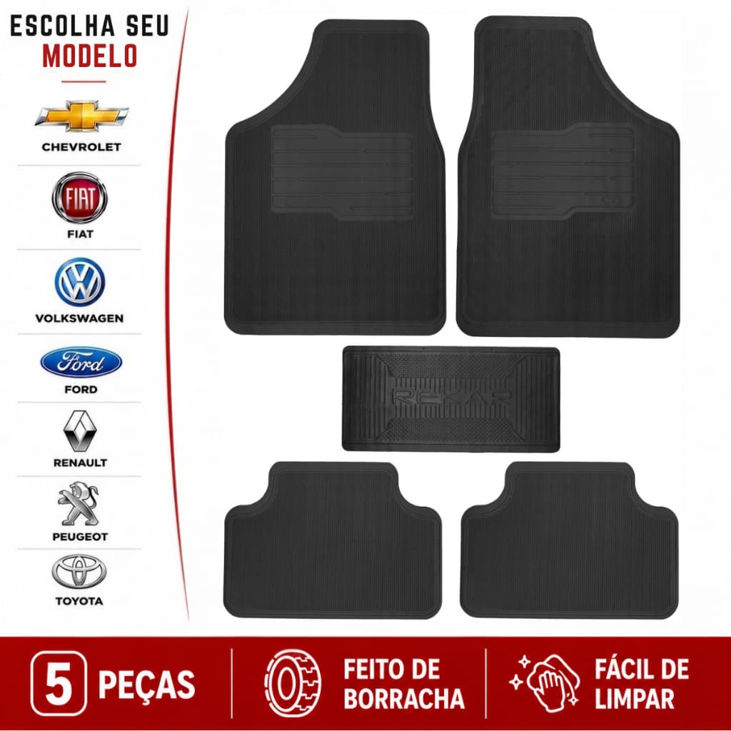 jogo tapete carro automotivo borracha 5 peças antiderrapante