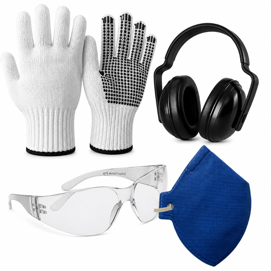 Kit EPI Completo Luva Pigmentada Óculos Minotauro Protetor Auricular e Respirador PFF1