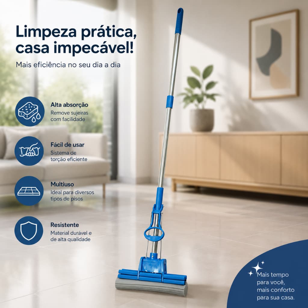 Mop Esfregão Esponja PVA Sekito Limpeza Geral Rodo Vassoura Mágico Original Util