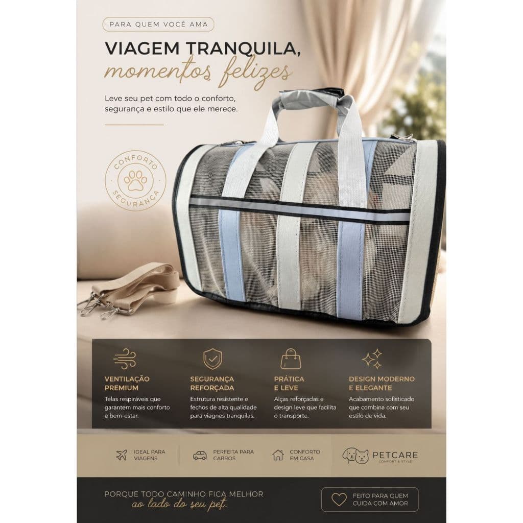 Bolsa Transporte Pet Dobrável Respirável Premium