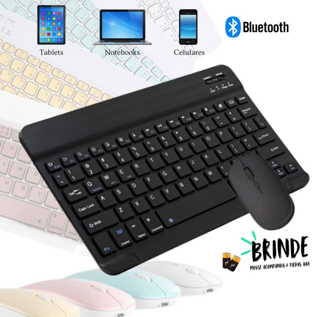 Combo Teclado + Mouse Bluetooth | Sem Fio, Silencioso e Recarregável | Para Tablet - Celular e Notebook
