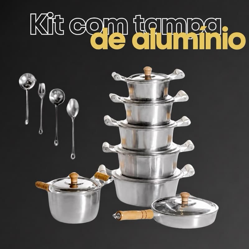 5 Panelas Alumínio Batido Grosso Batido + Frigideira + Caldeirão + Talheres