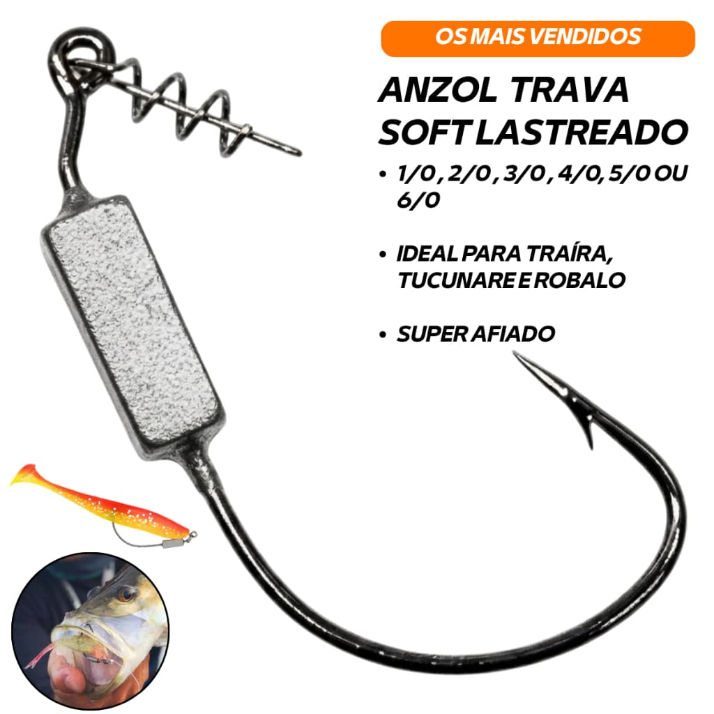 Anzol Offset Pesca Lastreado c/ Trava Soft Isca Artificial Acessórios Anti Enrosco Traíra Tucunaré