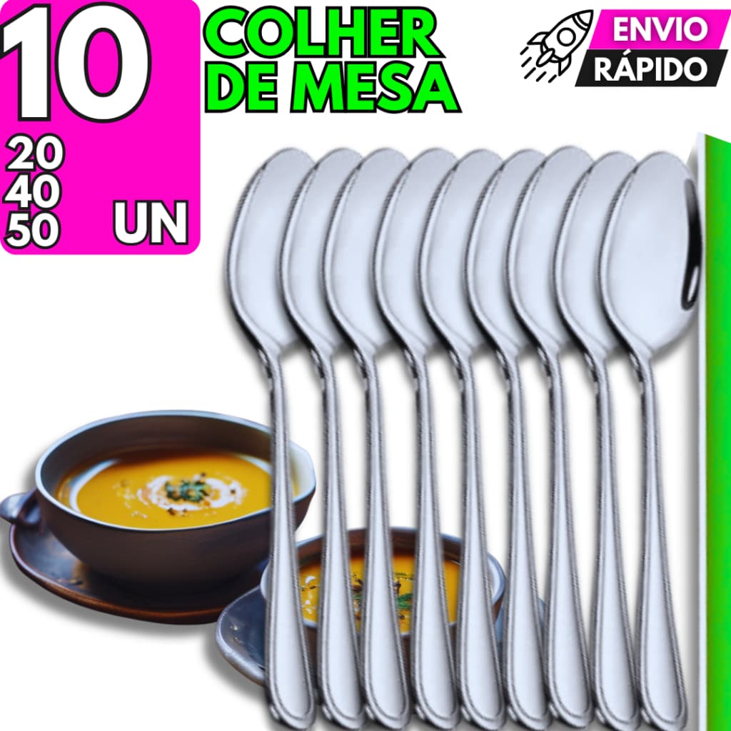 Jogo de Colheres de Sopa Elegante Aço Inox Casa Pizzaria Lanchonete Buffet Restaurante Churrascaria