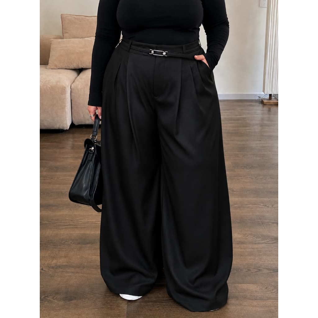Calça Plus Size Alfaiataria Social Pantalona Cintura Alta Trabalho Oversized