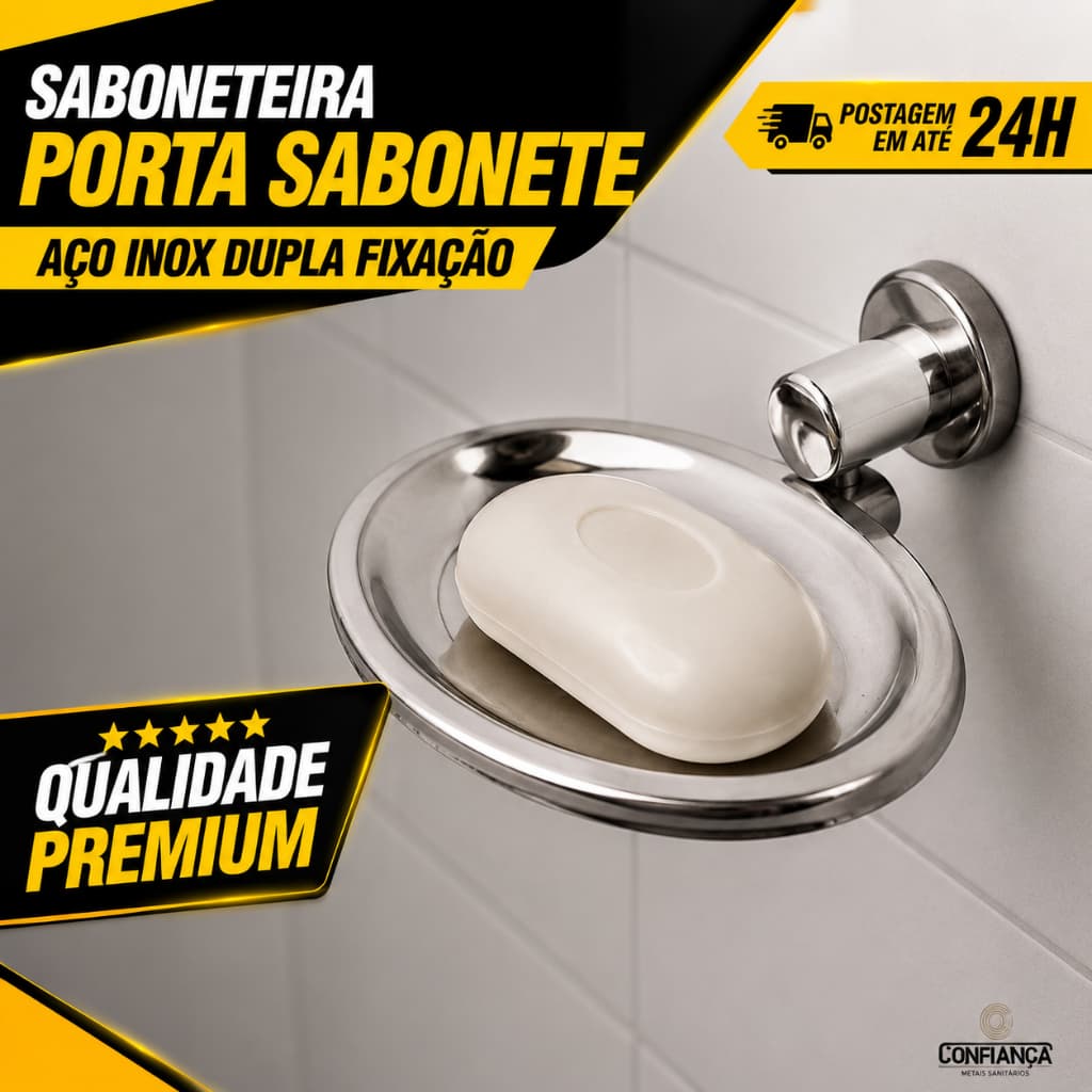 Saboneteira Parede Porta Sabonete Aço Inox Com Fixação dupla Cód. 4360