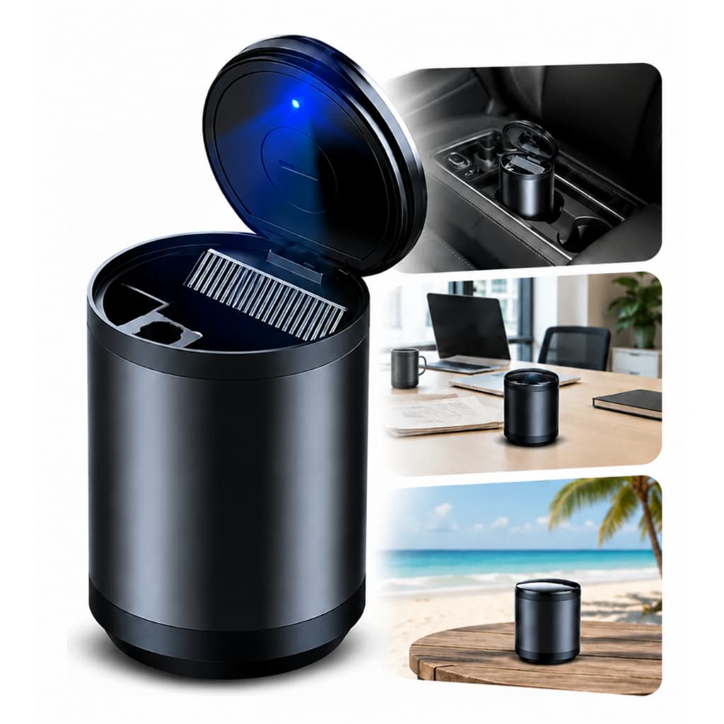 Cinzeiro Alumínio Portátil Tampa Carro Casa Praia Anti Odor