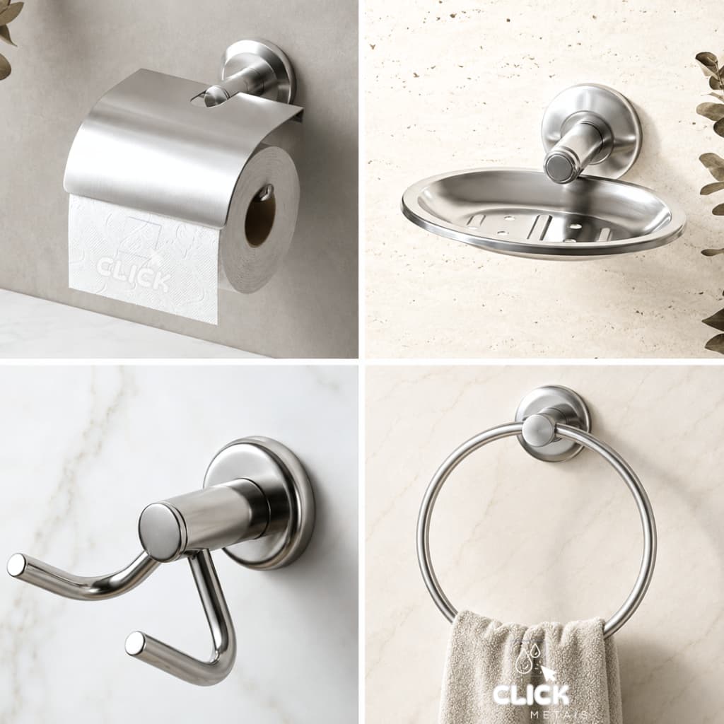 Kit de Acessórios 4 Peças Para Banheiro em Alumínio Inox Básico Lavavel Não Enferruja