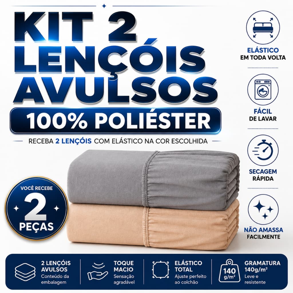 Kit 2 Lençois Avulso Queen Size Malha Premium