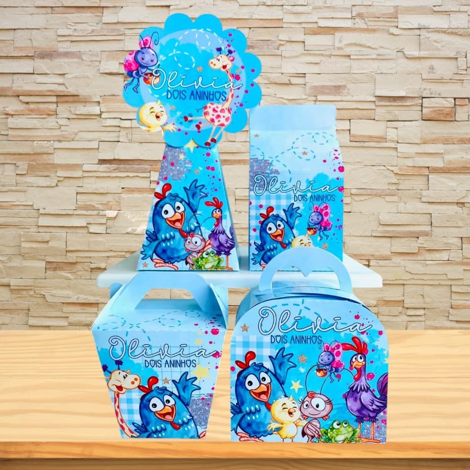 Kit Caixas Personalizadas para festas de aniversário, lembrancinhas GALINHA PINTADINHA CLEAN (PEGUE E MONTE)