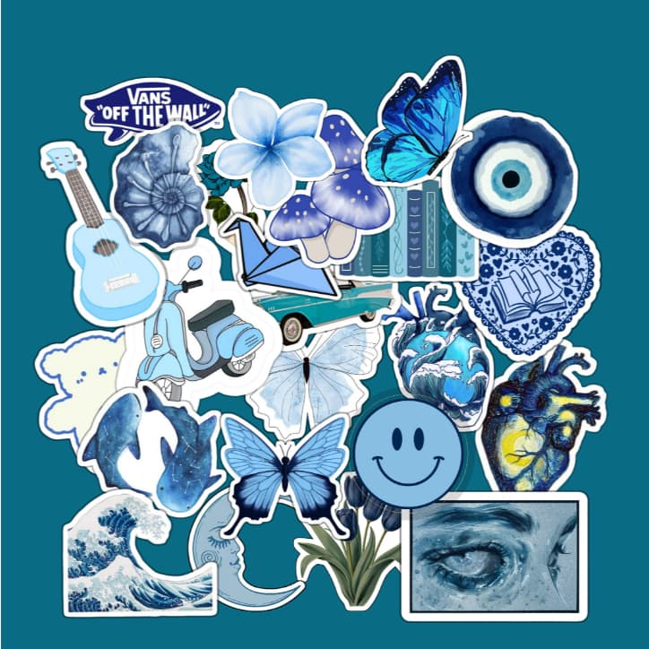 Kit Adesivos Azul Blue Aesthetic Para  Kindle Celular Notebook Scrapbook Decoração