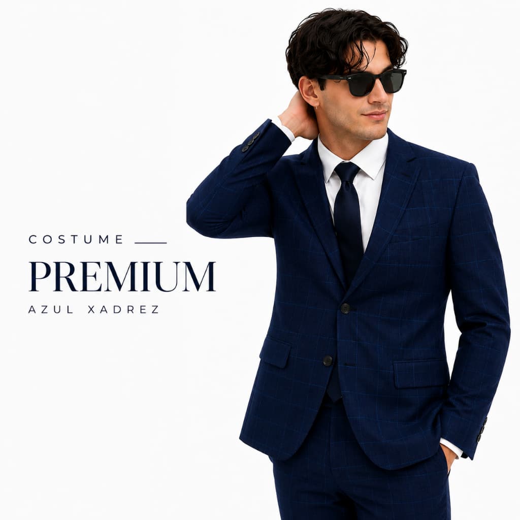 Costume Poliviscose Slim Italiano Masculino Azul Xadrez - Model Deluxe
