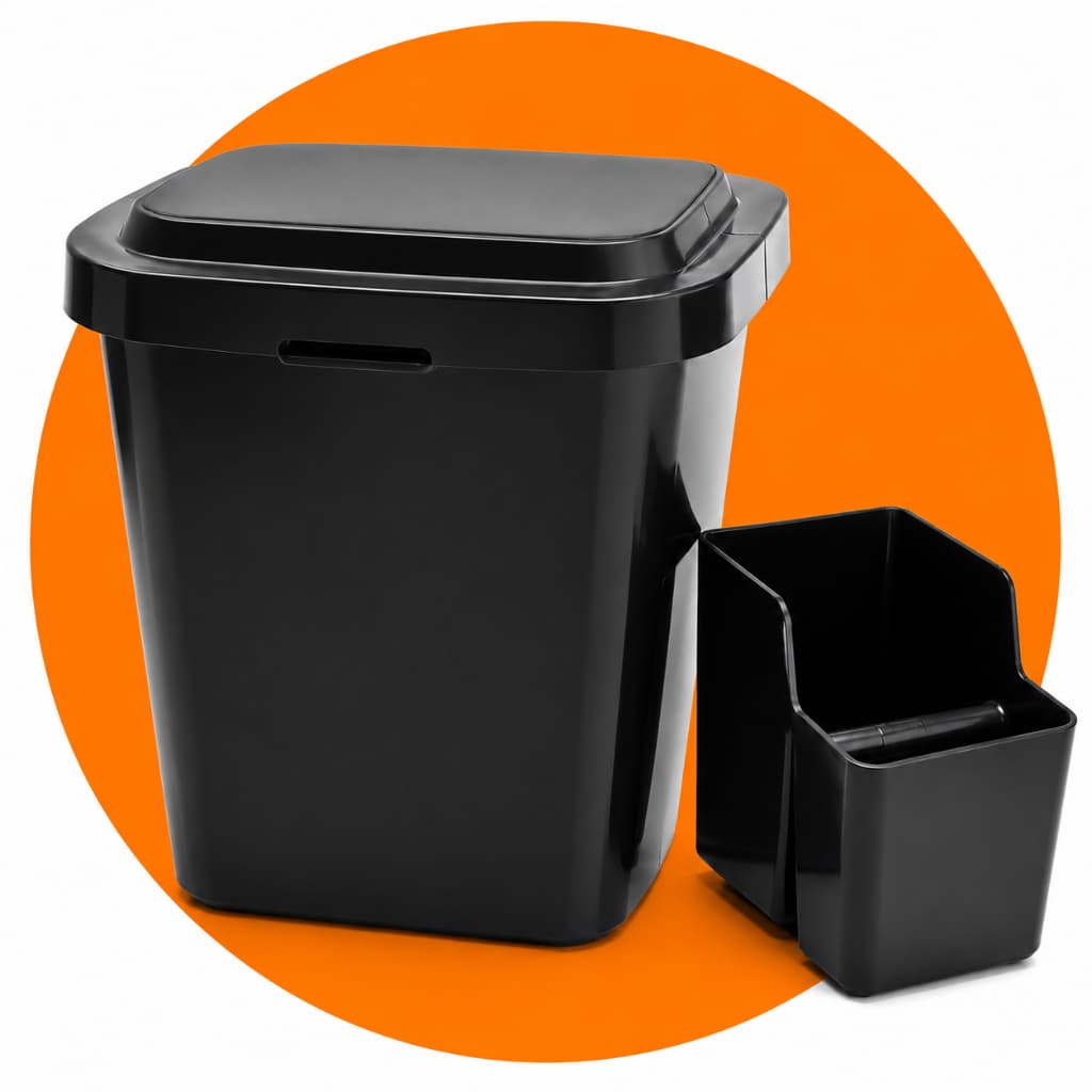Kit Lixeira 4L + Porta Utensílios Preto