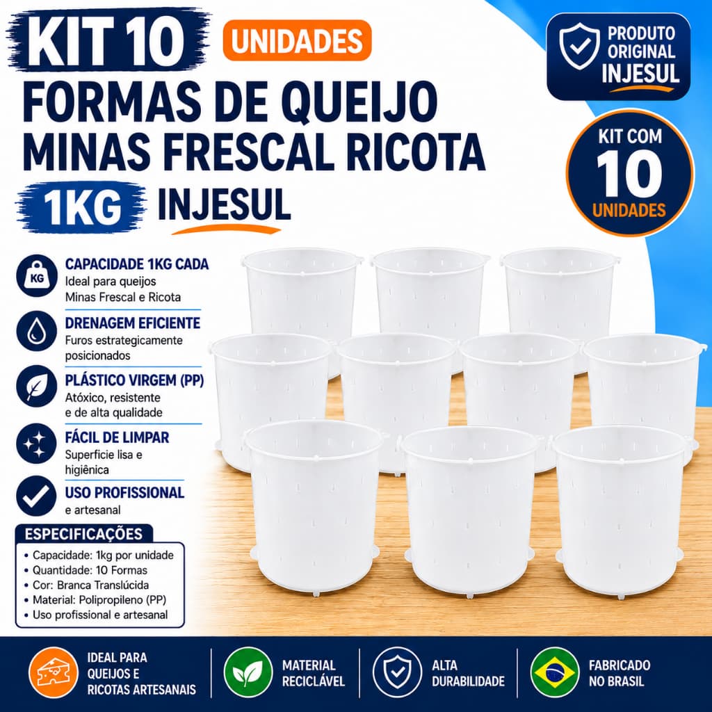 Kit 10 Formas Queijo Minas Frescal Ricota 1KG (1000 mg) Injesul