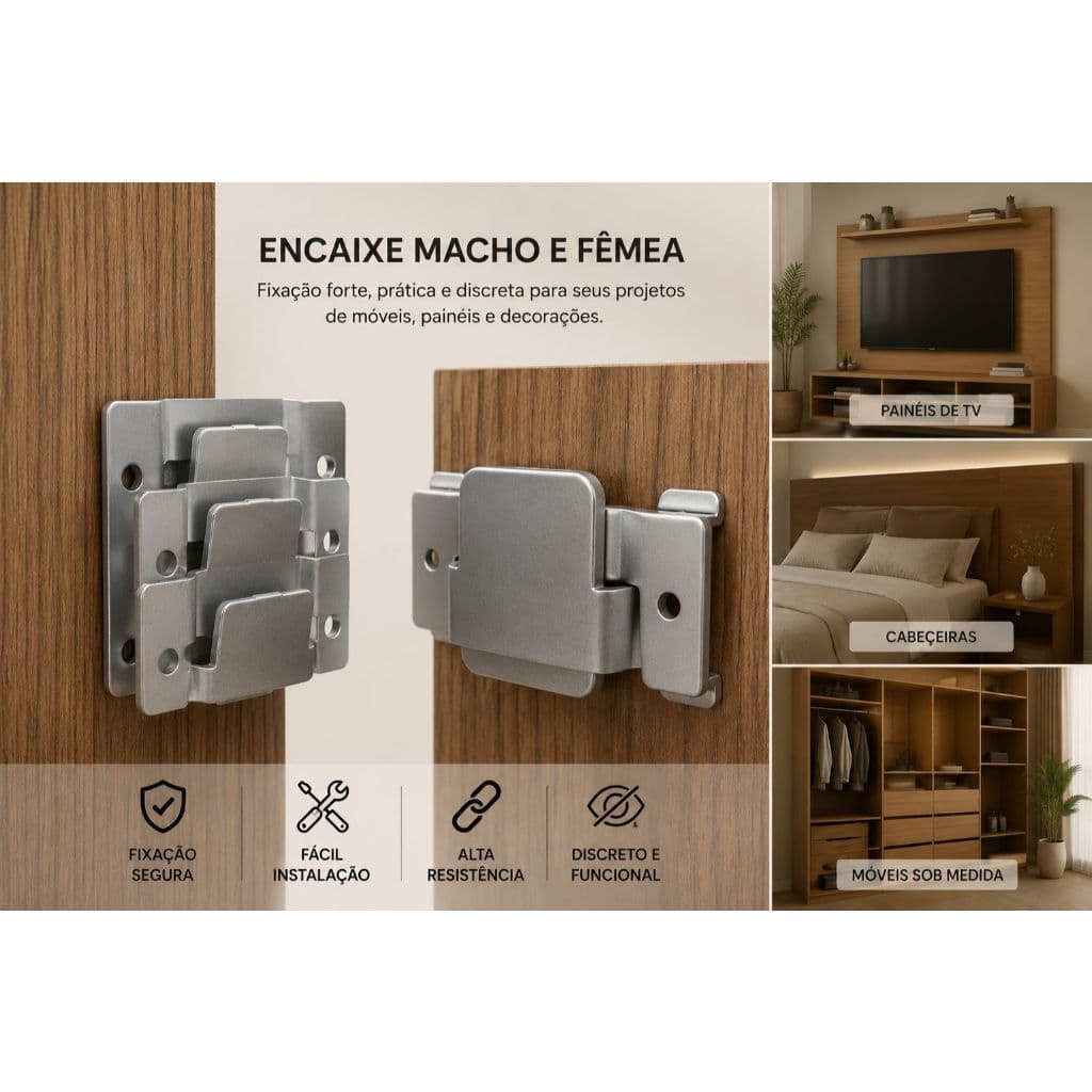 Fixador de Junção Encaixe União Macho e Fêmea Conector Para Cabeceira Sofá Quadro Tv