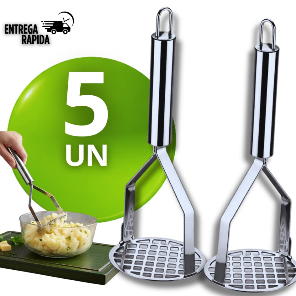 Combo 5 Amassador de Batata Legumes Cozinha Espremedor Manual Inhoque  Aço Inox  Amassador Espremedor Papinha Bebe