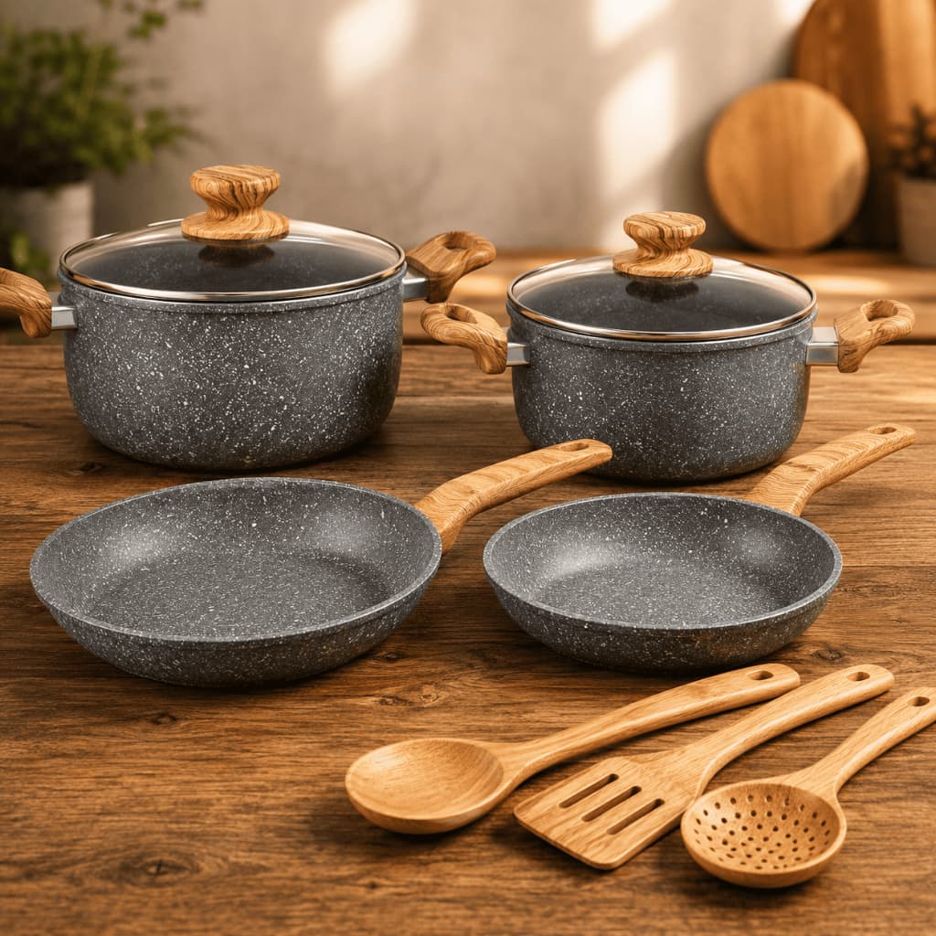 Jogo Kit 4 Panelas Antiaderentes com 3 Utensílios para Cozinha Completa