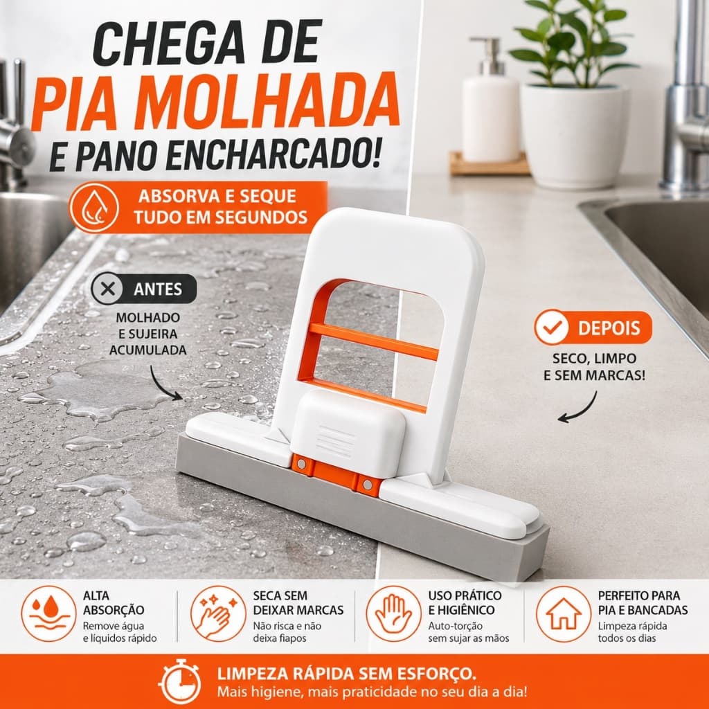 Mini Mop Absorvente Portátil Rodo Esponja Auto Torção Limpeza Pia Bancada Cozinha Banheiro