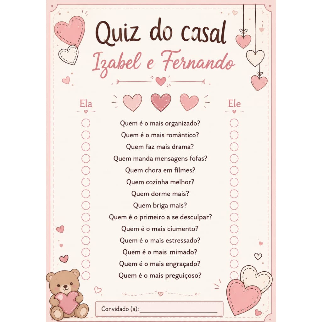 Chá de Panela Casamento | Brincadeira Cha de Casa Nova | Noivado - Festa - Brincadeira Quiz do Casal