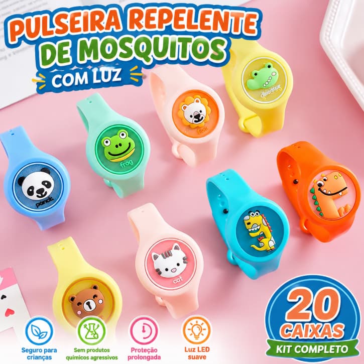 Kit 20un Relógio Infantil Repelente Afasta Mosquito Com Led