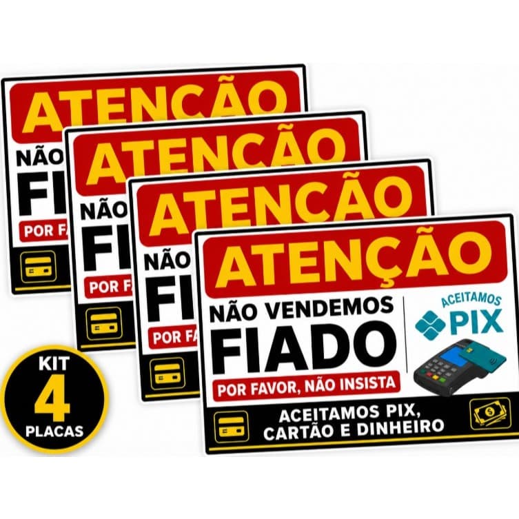 Kit 4 Placas Fiado Só Amanhã Comunicação Visual Decorativa para Comércio