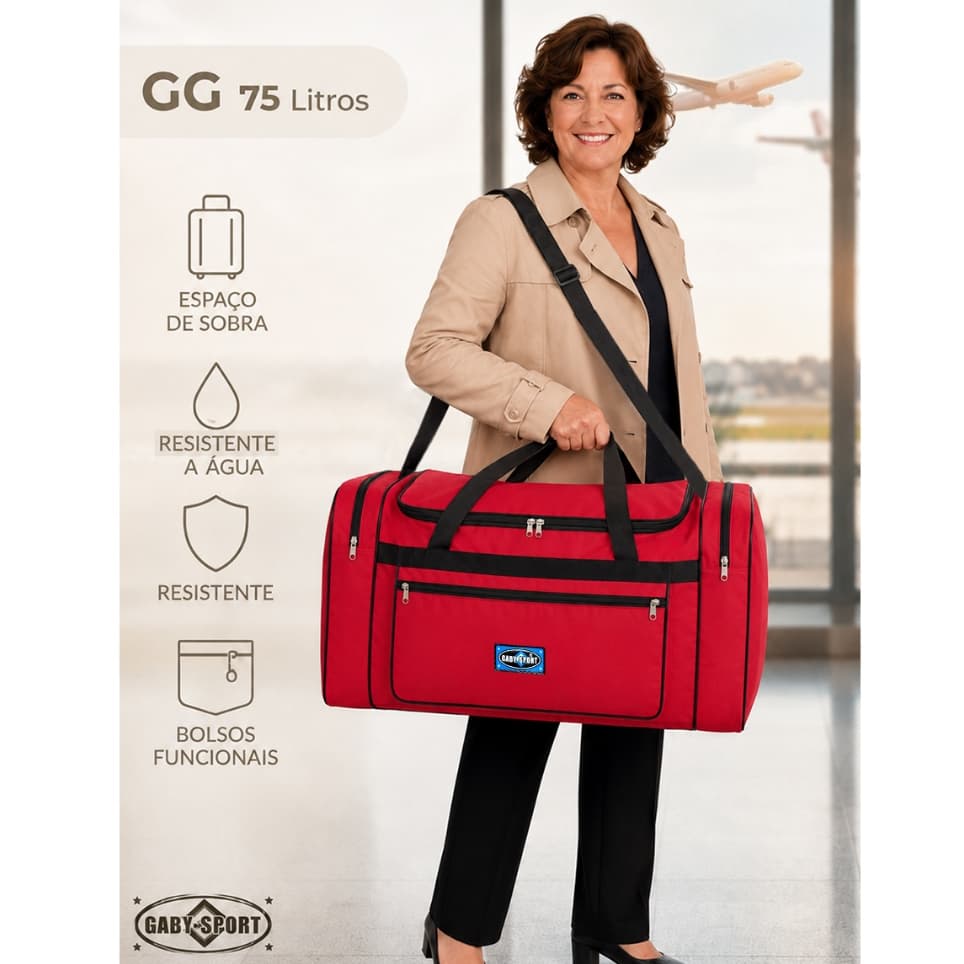65L - Bolsa De Viagem Grande GabySport Resistente Dobrável Academia Nylon 600D Reforçada