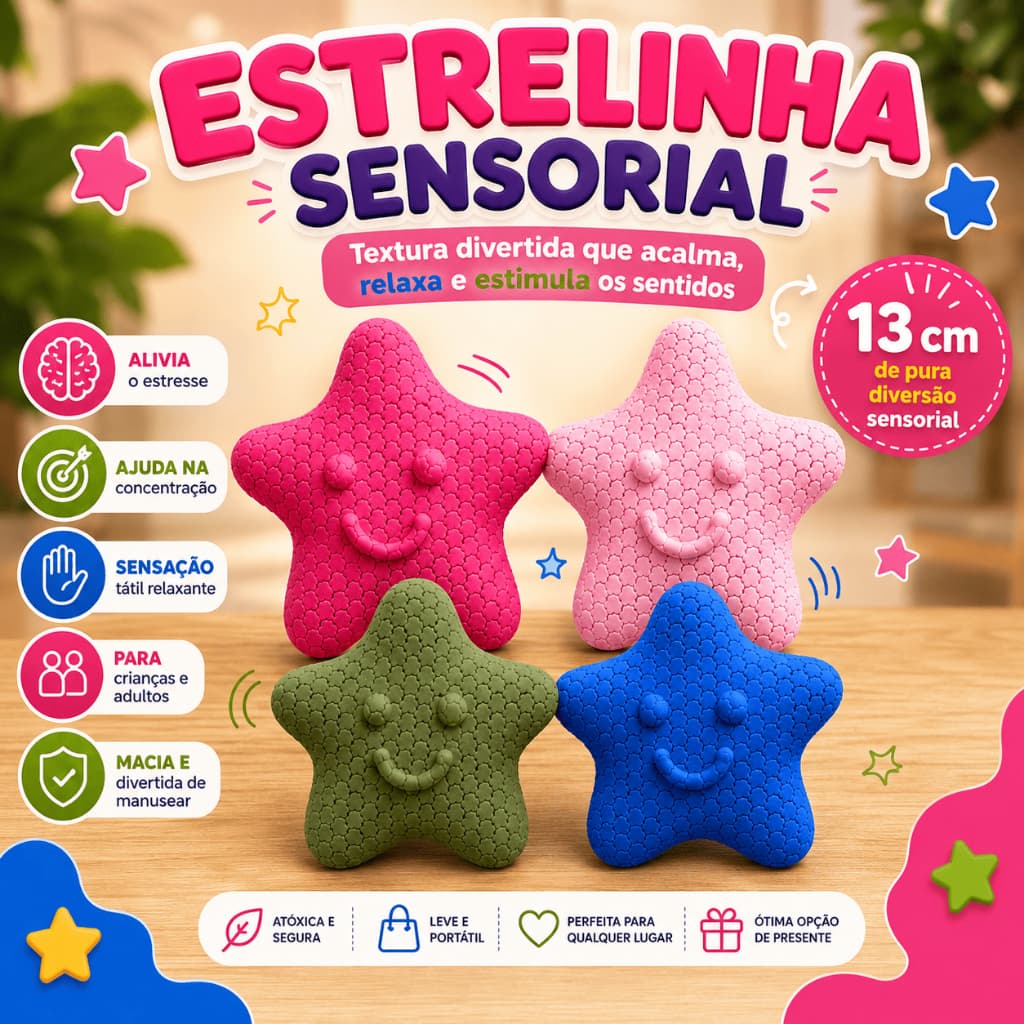 Estrela Sensorial Articulada Flexível Fidget Toy Anti Stress TDAH Autismo Ansiedade 3D