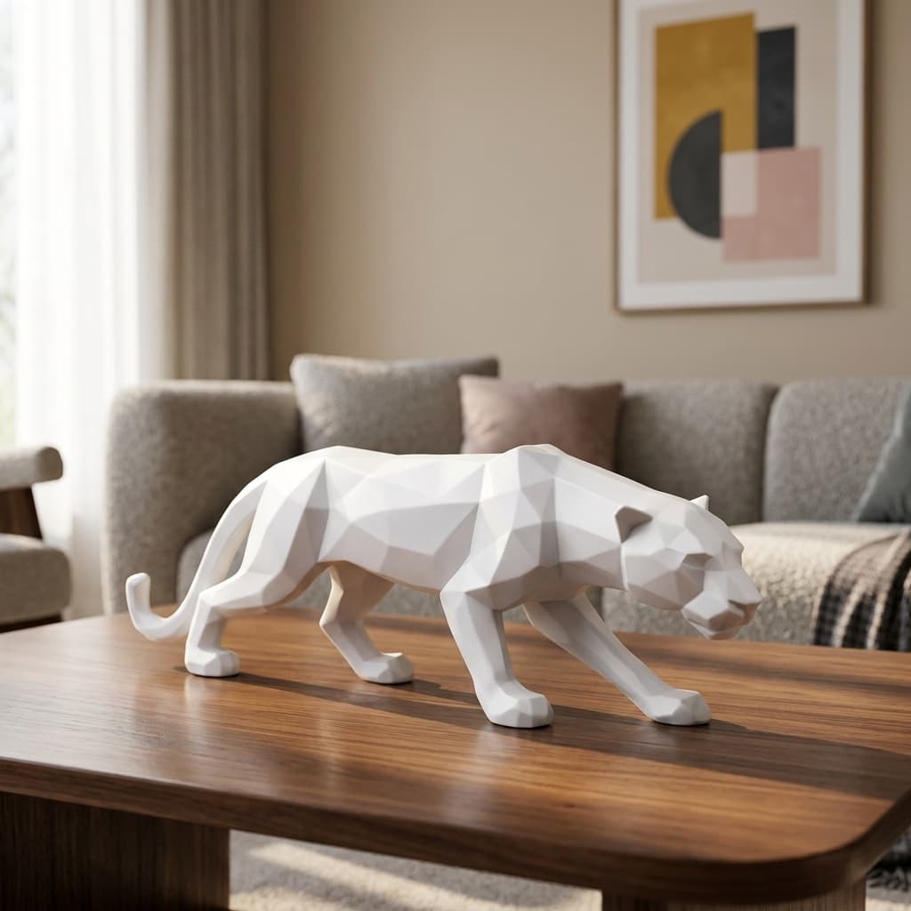 Escultura Decorativa Pantera Negra Geométrica Objeto De Decoração Pra Sala Quarto Preto Branco