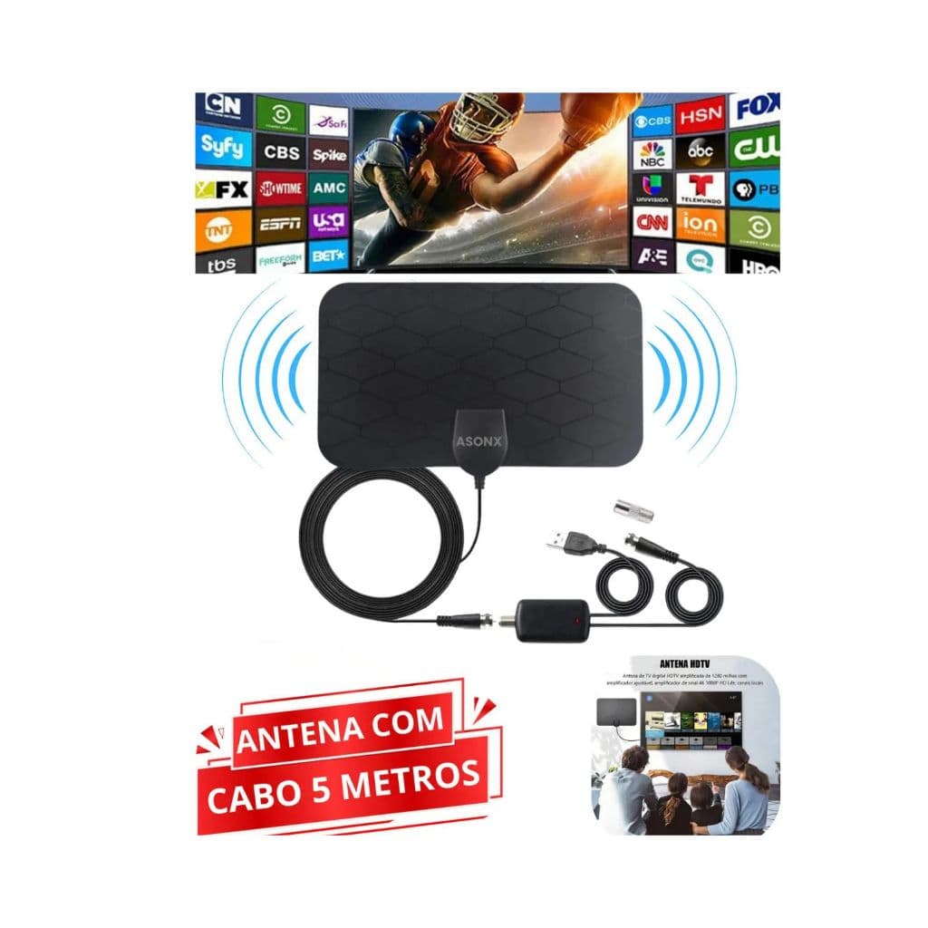 Antena Digital Interna 4k Hdtv Uhf Vhf Amplificador Sinal