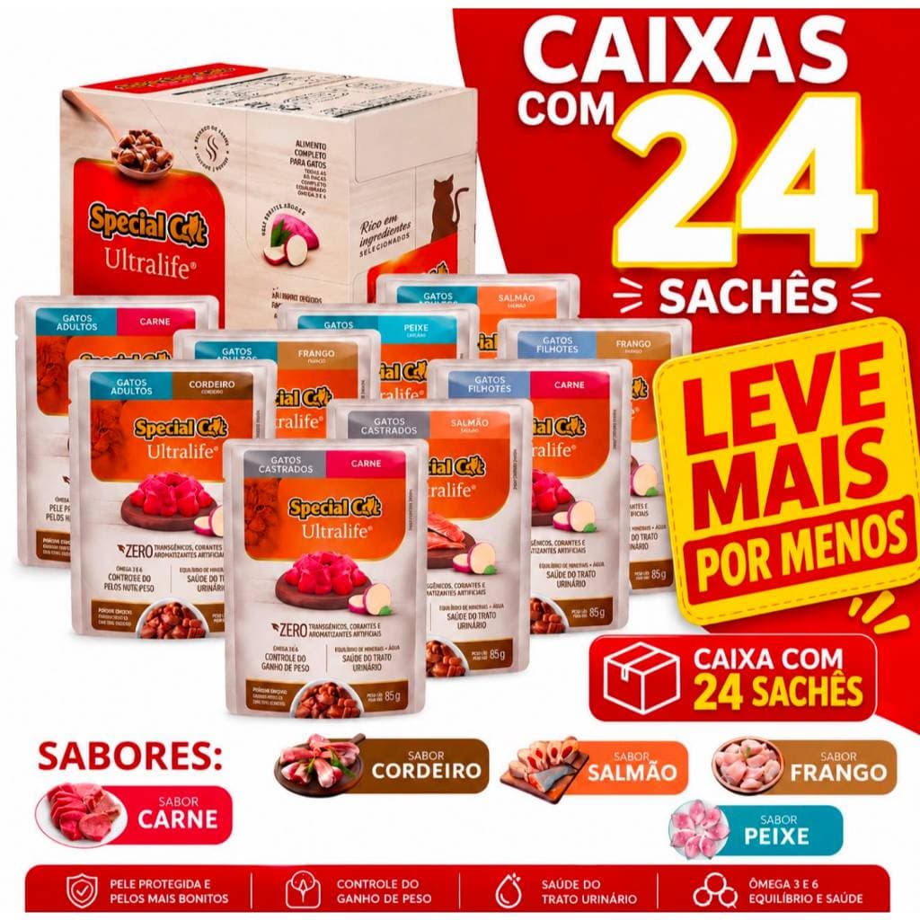 Kit Sachê Special Cat  85g Ração Úmida  Para Gatos 24 Saches