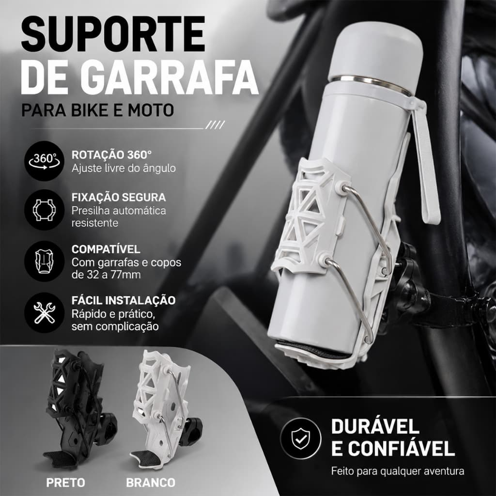 Suporte Universal de Garrafa de Água - Gaiola Giratória para Bicicleta, Moto, Bike Elétrica, MTB e Ciclismo de Estrada