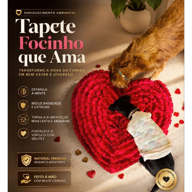 Tapete interativo de fuçar comedouro lento para pets coração
