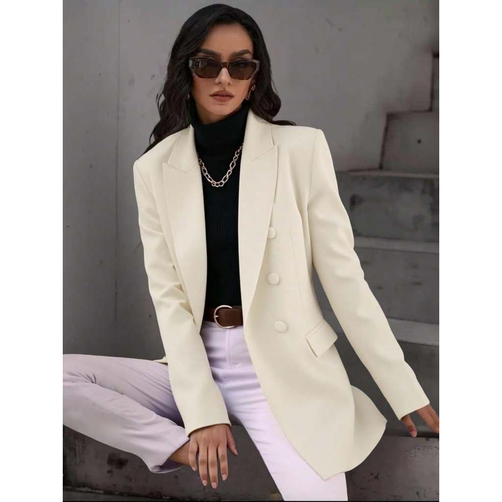 Blazer alfaiataria feminina elegante casaco liso 6 botões linda verão manga longa