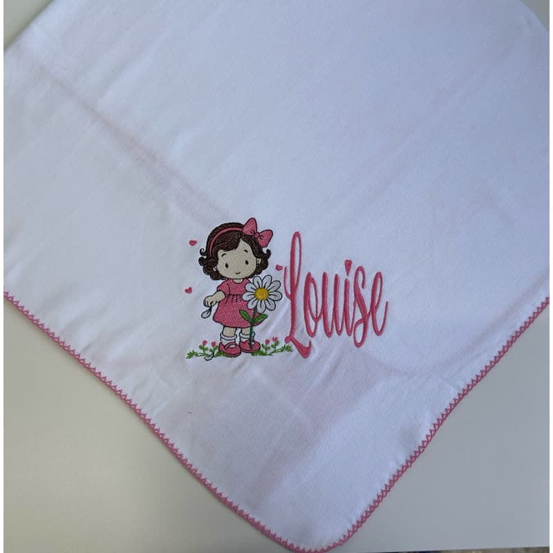 Cueiro Bordado Personalizado com Nome e Desenho 100% Algodão | Manta Bebê 80x80
